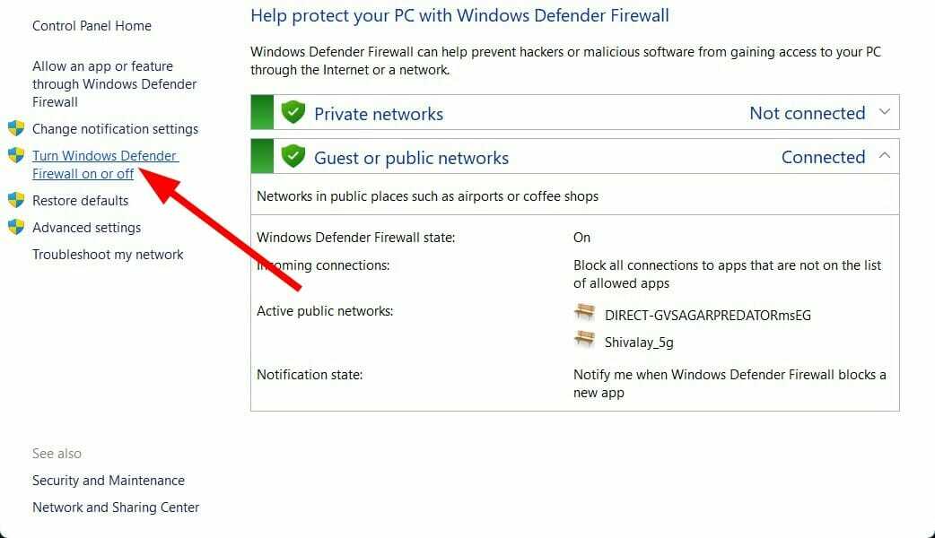 απενεργοποιήστε το τείχος προστασίας των Windows