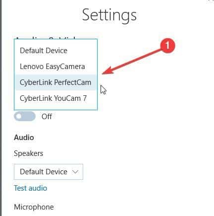 selecție cameră Skype Windows 10