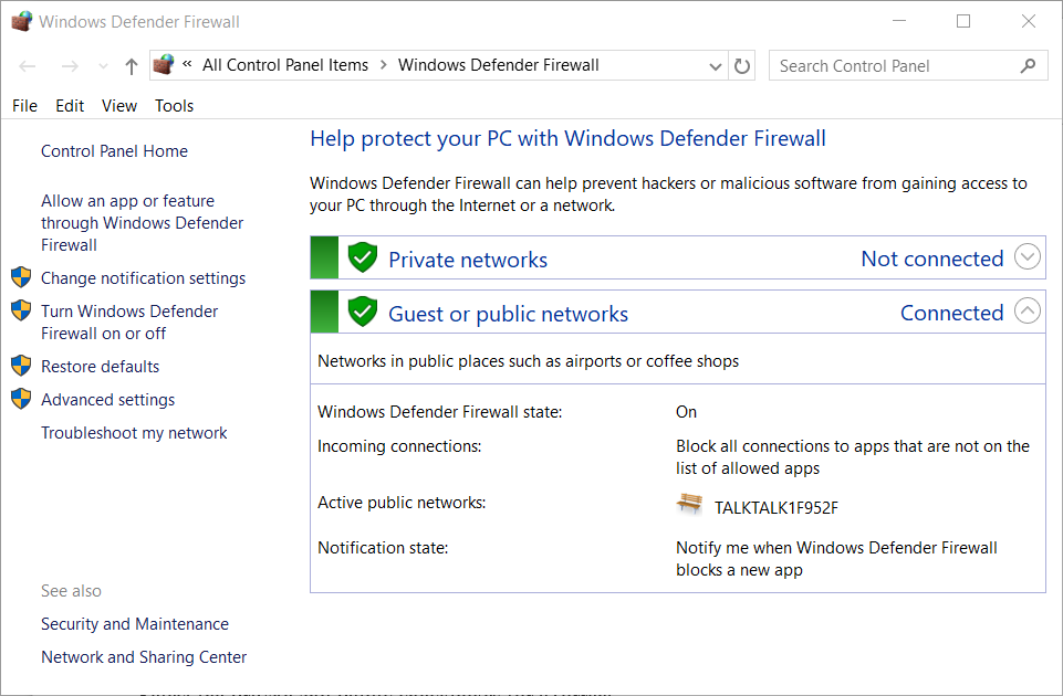 Windows Defender -palomuuritorrent jumiutui yhteyden muodostamiseen vertaisryhmiin