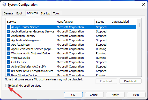 Ukryj wszystkie opcje usług Microsoft logitech g hub windows 11 nie działa