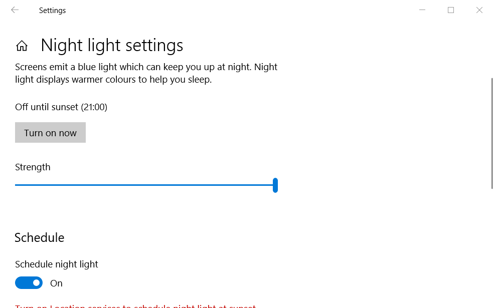 Nastavení nočního osvětlení, jak zobrazit odstín Windows 10