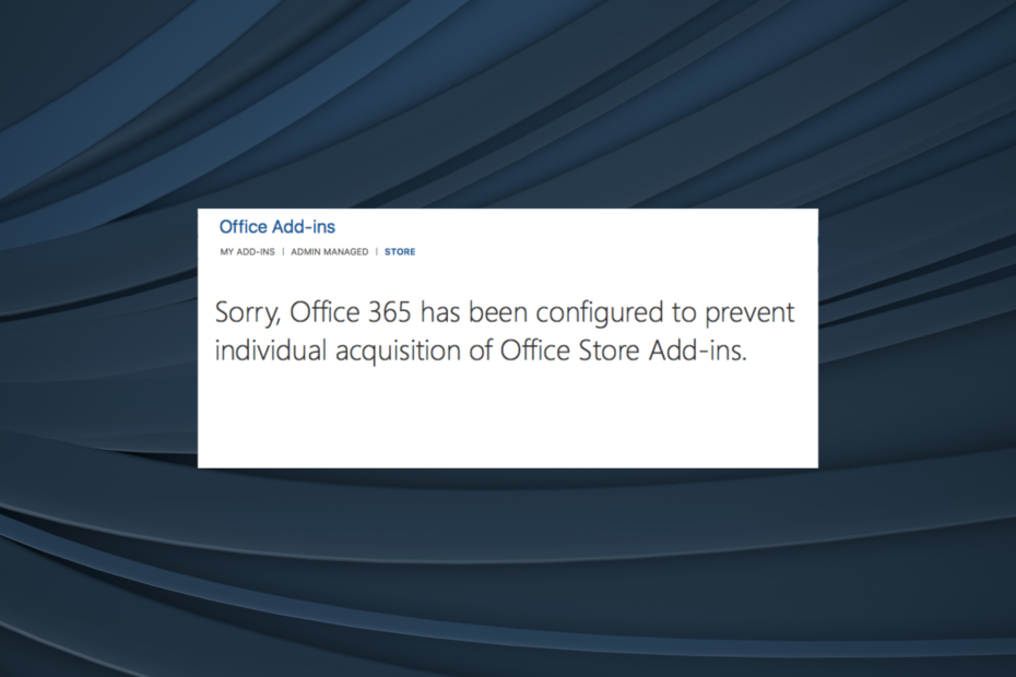 fix microsoft 365 is geconfigureerd om te voorkomen dat individuele acquisitie van Office-add-ins fout wordt
