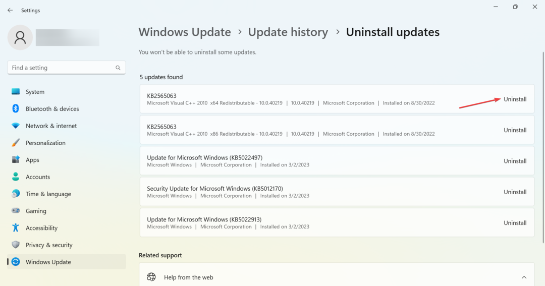 desinstale la actualización de Windows para corregir el informe perfmon que no funciona