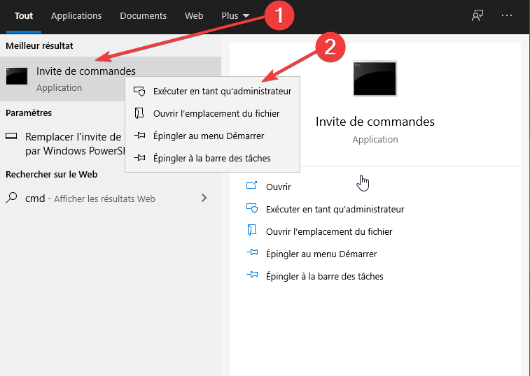 Cmd_invite de commandes_Executer og tant qu administrator