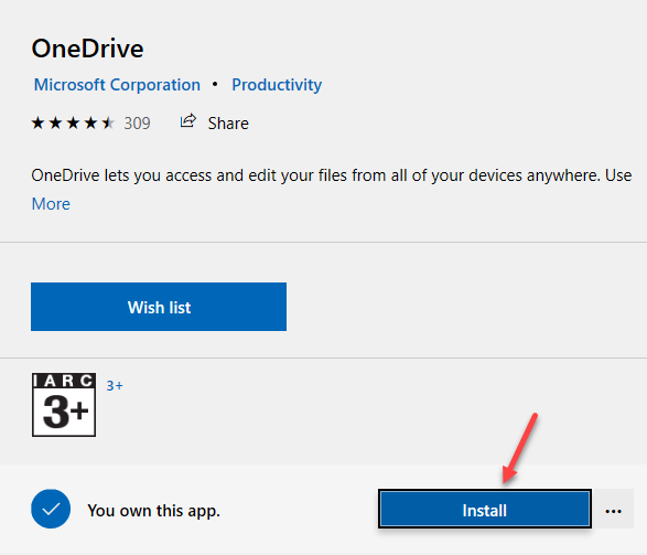 Εγκατάσταση Microsoft Store Onedrive