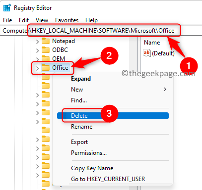 Programska oprema registrskega stroja Mapa Microsoft Office Brisanje Min