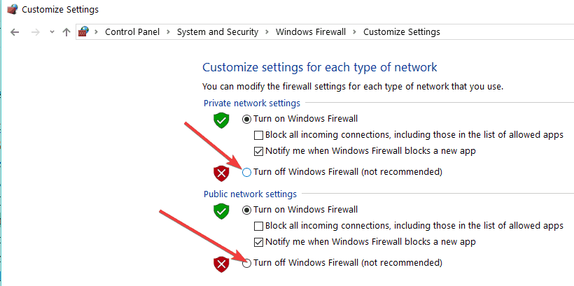 Отключите брандмауэр Windows