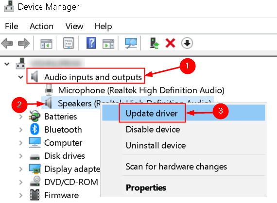 Manager dispozitive Actualizare drivere audio Min