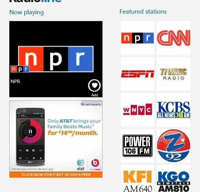 Windows 8, 10 Lancement de l'application Radioline, apporte de nombreuses stations de radio et podcasts