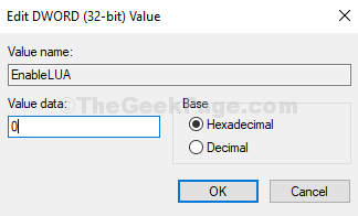 Editar Dword (32 bits) Valor Valor Dados Mudar para 0