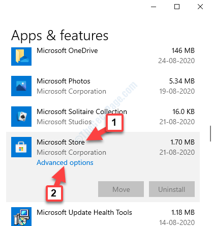 Postavke Aplikacije Aplikacije i značajke Microsoft Store Napredne mogućnosti
