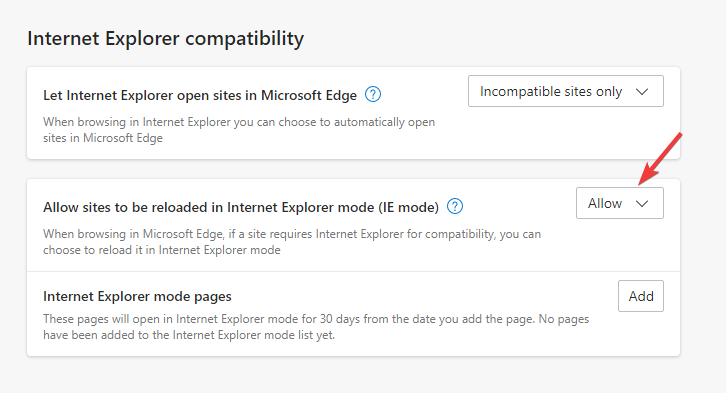  Internet Explorer 모드에서 사이트를 다시 로드하도록 허용