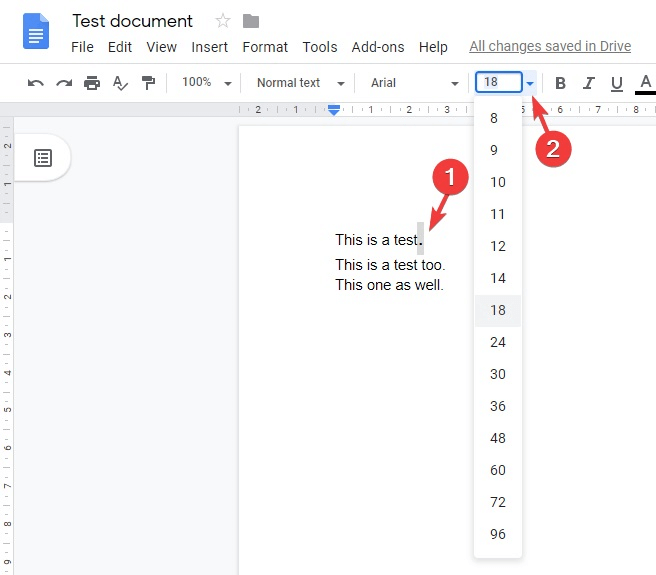 Редактиране на размера на шрифта - Как да направите периодите по-големи в Google Docs