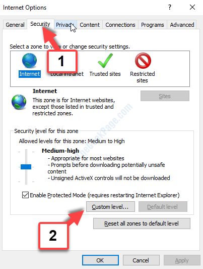 Internet-asetusten suojaustaso