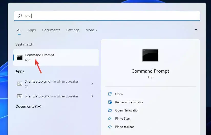 Command Prompt paieškos rezultatų warzone lag po Windows atnaujinimo