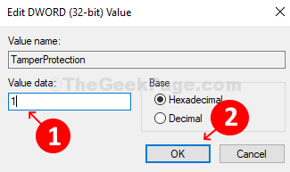 Dword (32 Bit) Değerini Düzenle Penceresi Değer Veri Alanı 1
