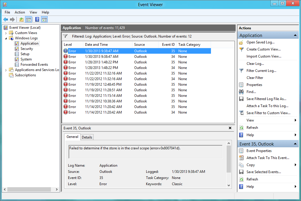 išvalyti įvykių žurnalą sistemoje „Windows 8“