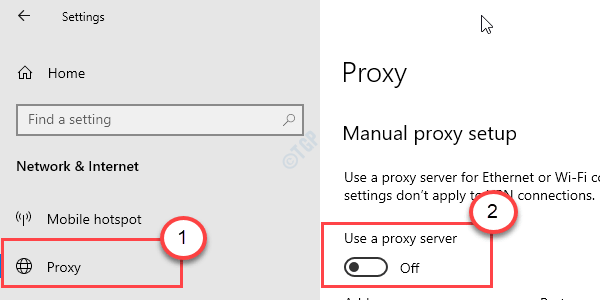 Paramètres de désactivation du serveur proxy Min