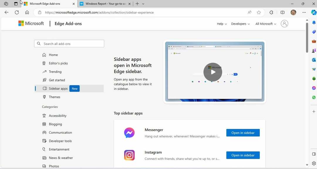 Sidebar Apps ახლა ხელმისაწვდომია Microsoft Edge დანამატების მაღაზიაში