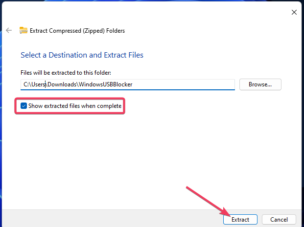 Option für extrahierte Dateien anzeigen, wie der vom Administrator blockierte USB-Port aktiviert wird