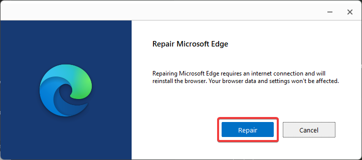 إصلاح Microsoft Edge لإصلاح رمز الخطأ.