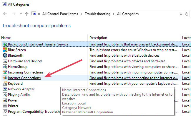Засіб виправлення неполадок підключення до Інтернету Windows 10