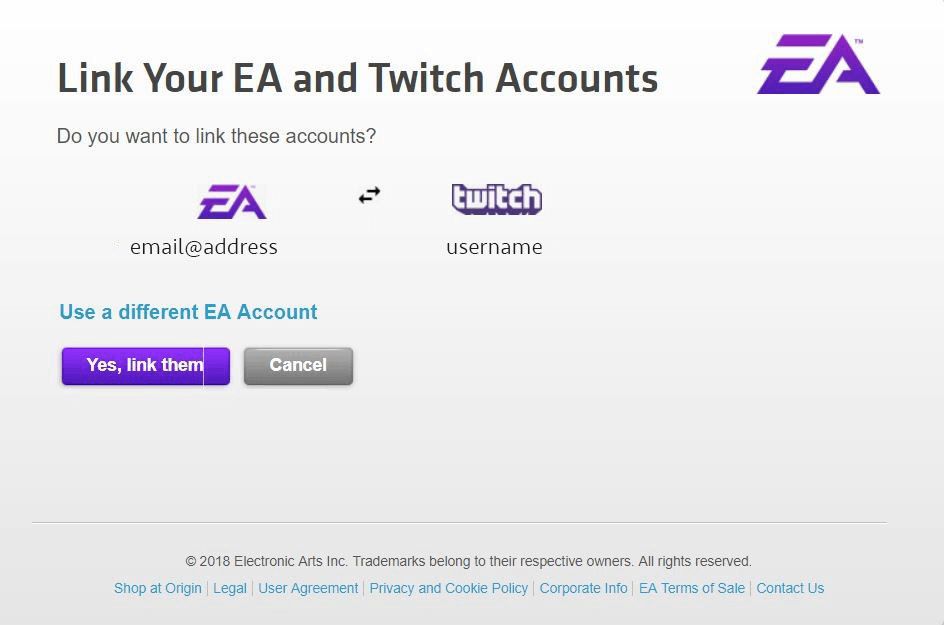 något gick fel när EA-kontot kopplades till Twitch
