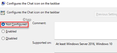 Konfiguruje ikonu chatu na paneli úloh nie je nakonfigurované Použiť Ok