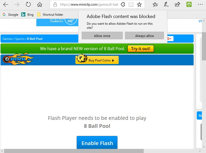 lubage üks välklamp Microsofti serval, kuidas lubada Adobe Flash Player Windows 10-s
