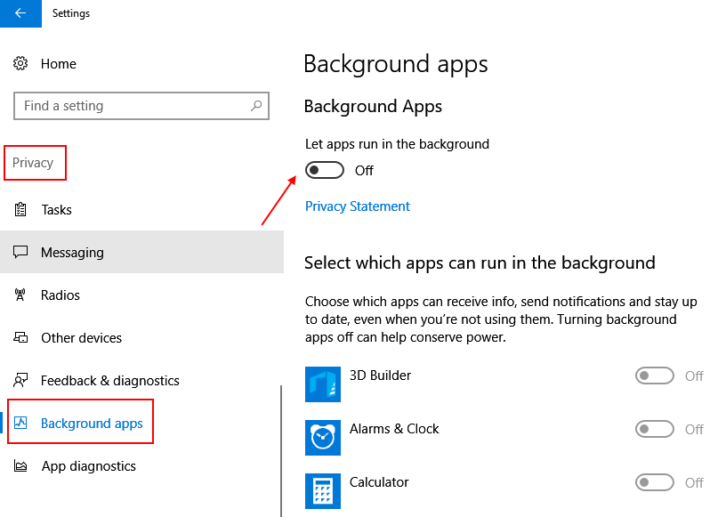 Deaktivieren Sie Hintergrund-Apps Windows 10 High Disk Fix