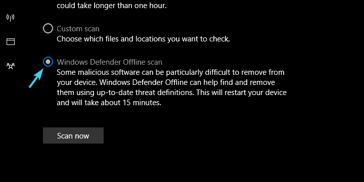 Windows Defenderin offline-tarkistus
