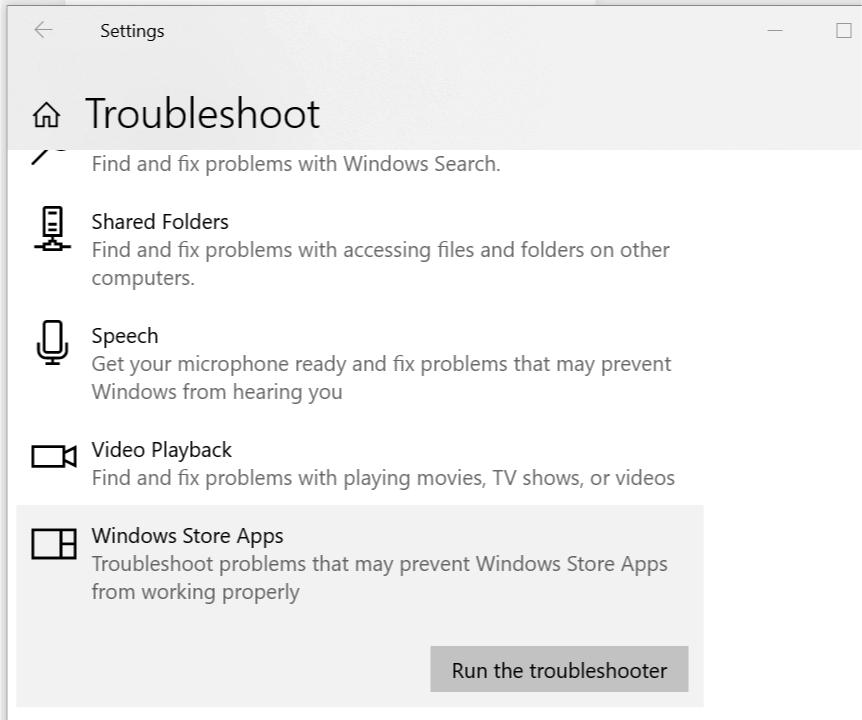 Futtassa a Windows Store hibaelhárítót