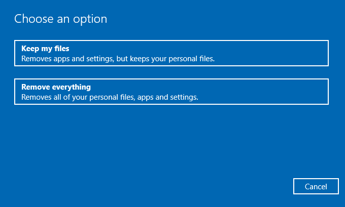 Option "Meine Dateien behalten" 0x803fb107 Microsoft Store