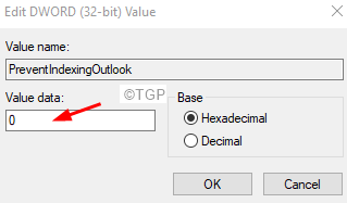 Pesquisa do Outlook Defina o Dword como 0