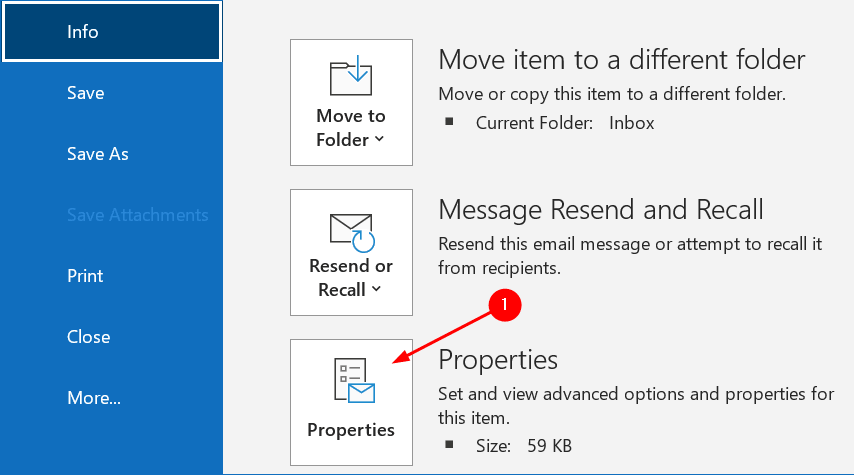 Outlookメッセージのプロパティ最小