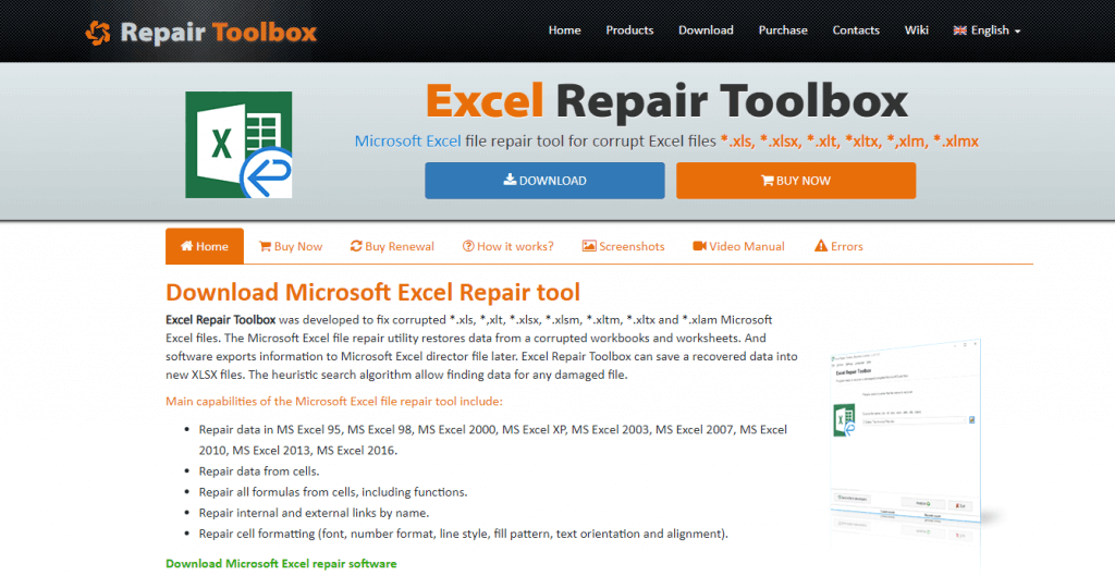 Excel Repair Toolbox - Korjaa vioittuneet Excel-tiedostot