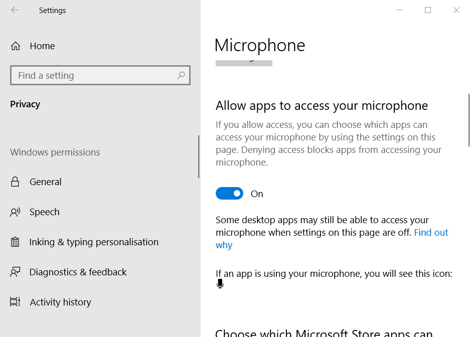 Consenti alle app di accedere all'impostazione del microfono la procedura guidata non è riuscita ad avviare il microfono Windows 10