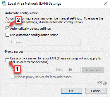 LAN-Einstellungen Einen Proxy-Server für Ihr LAN verwenden Deaktivieren Sie Einstellungen automatisch erkennen Wählen Sie Min