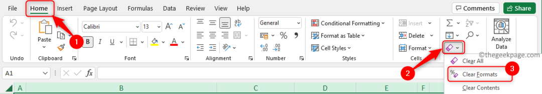 تنسيقات مسح الصفحة الرئيسية لـ Excel Min