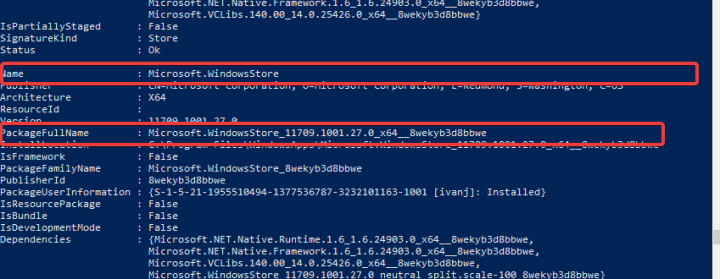 Windows veikala kļūda 0x80073D05 PowerShell atiestatīšanas lietotnes