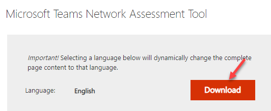 Офіційна сторінка Microsoft Teams Network Assessment Tool Завантажити