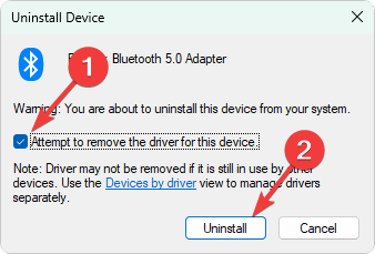Bluetoothドライバーウィンドウを削除する