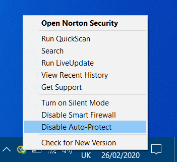 Išjunkite parinktį „Auto-Protect“ „Windows“ naujinimo klaida 8020002e