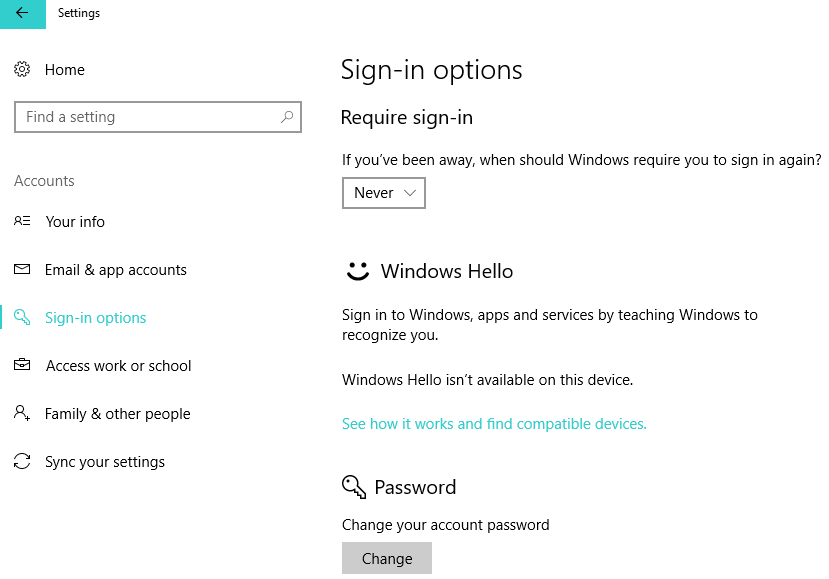 Windows 10 Anmeldeoptionen