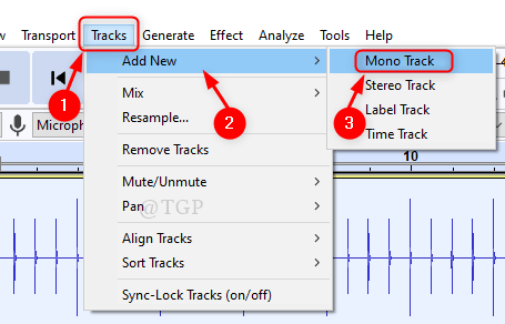 สร้าง Mono Track ใหม่ Audacity Min
