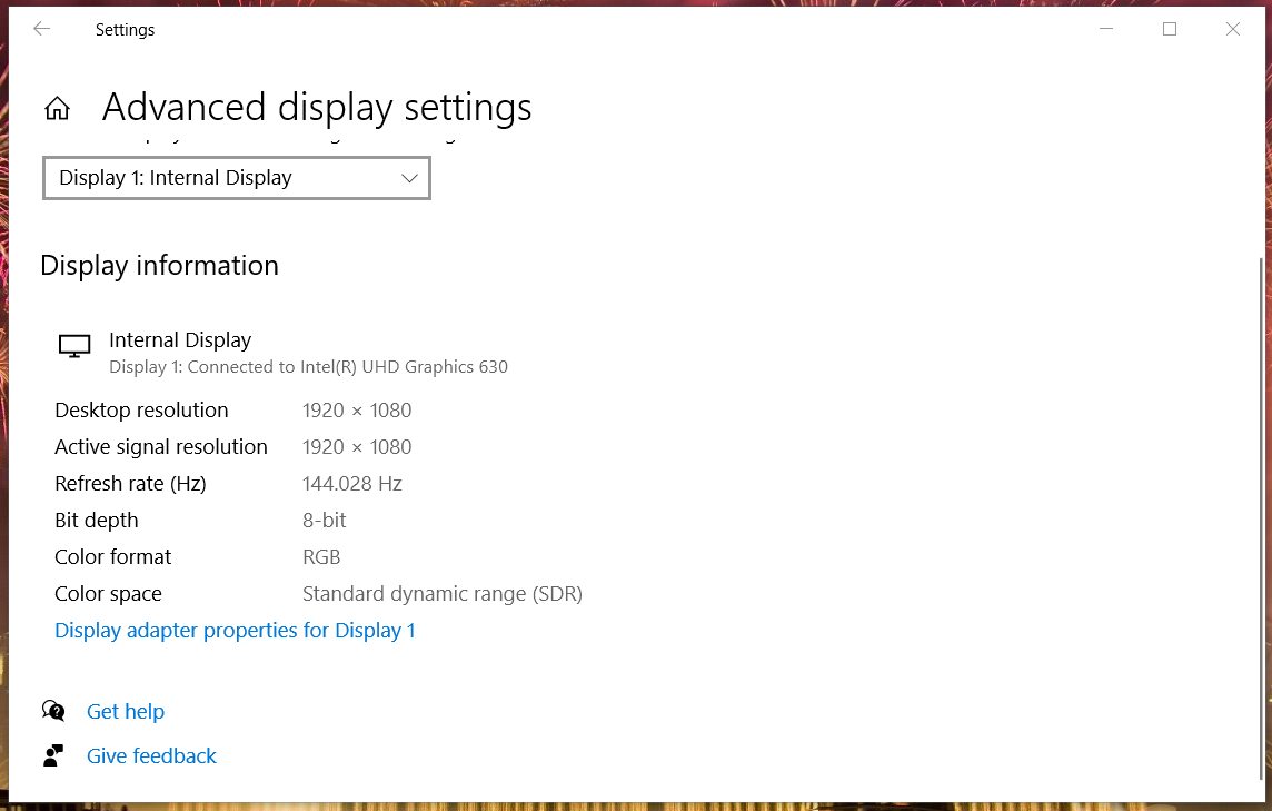 Zaawansowane ustawienia wyświetlania ile mam vram mam w systemie Windows 10