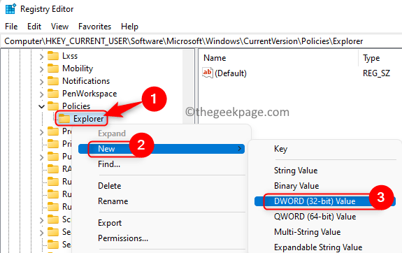 Registry User Software Microsoft Windows Policies Explorer Neuen Eintrag erstellen Min