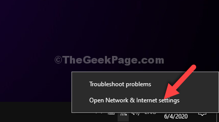 Ícone de rede da barra de tarefas Clique com o botão direito em Abrir configurações de rede e Internet