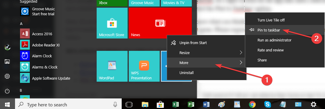 pin windows 10 apps oppgavelinje