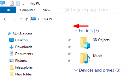 Navigeerimispaanide peitmine ja peitmine Windows 10 failihalduris